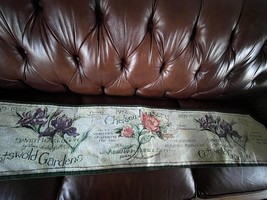 Long Cream &amp; Green Cotswold Gardens Purple Iris Flowers Tapestry Table Runner w  - £15.59 GBP