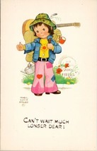 Artist Mabel Lucie Attwell Boy Backpack Guitar Hippie Can&#39;t Wait Postcard W8 - £11.74 GBP