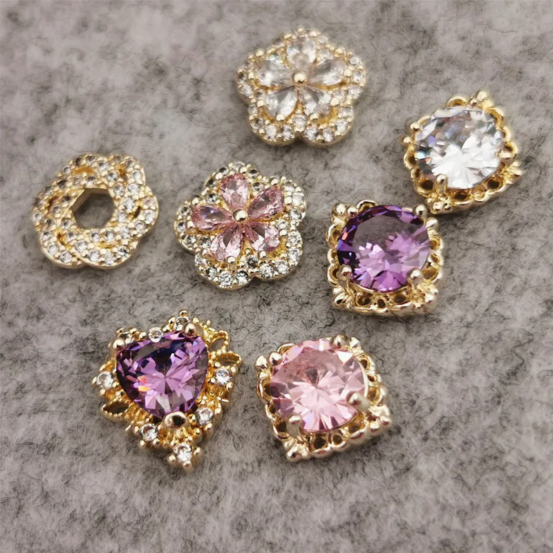 2Pcs Korean High Quality Zircon Nail Art Charms Luxury Flower Heart Jewelry - £11.84 GBP+