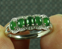 925 Silver Cert&#39;d Emerald 100% Natural A Jade jadeite Adjustable Ring 戒指C0627eW - £137.60 GBP