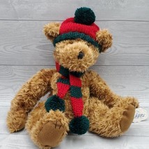 Christmas Mr Wiggles Brown Teddy Bear Hat Scarf 2000 Stuffed Animal Toy Wishpets - £17.40 GBP