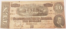 $10 Confederate Note in Extra Fine XF Condition T-68 Seventh Series - $59.40