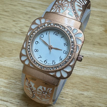 Accutime Quartz Watch Women Gold Tone White bRhinestone Cuff Bangle New ... - £11.24 GBP