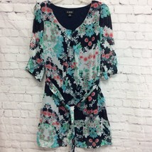 A. Byer Womens Sheath Dress Green Blue Floral Belted Cold Shoulder Sleeve M - $9.76