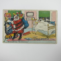 Christmas Postcard Santa Bag Toys Fill Stockings Children Sleep Bed Antique 1908 - £15.70 GBP