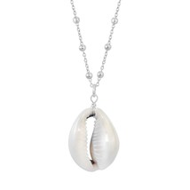 Ocean Cowrie Coffee Bean Seashell and Sterling Silver Satellite Chain Necklace - £17.72 GBP