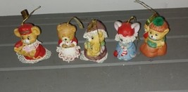 VINTAGE Lot of 5 JASCO Hand painted Bisque 3” Porcelain Caring Critters Chimers - £19.98 GBP