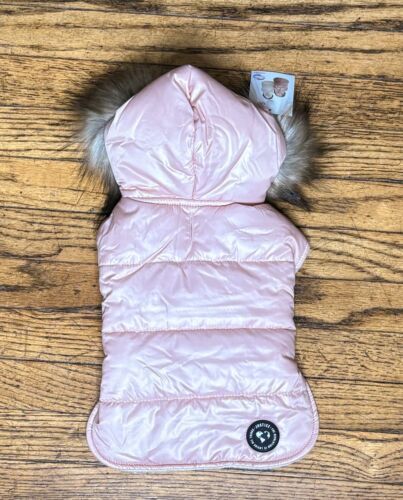 Primary image for Justice Pale Pink Hooded Puffer Dog Coat Jacket Size XS Chihuahua Mini Poodle
