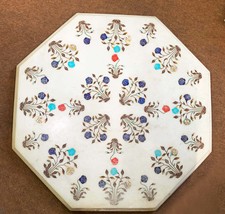 12&quot;  Marble Table Top Inlay lapis lazuli  Floral Luxary Desing Side Table - $575.00