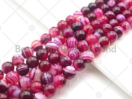 High Quality Fuchsia Banded Agate - 6/8/10/12mm Smooth Round Beads - SKU#UA118 - £3.77 GBP+