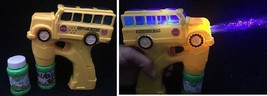 LIGHT UP YELLOW SCHOOL BUS BUBBLE GUN W SOUND toy bottle bubbles maker m... - $9.45