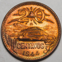 Mexico 20 Centavos, 1944 Gem Unc~Excellent~Free Shipping #A144 - $39.78