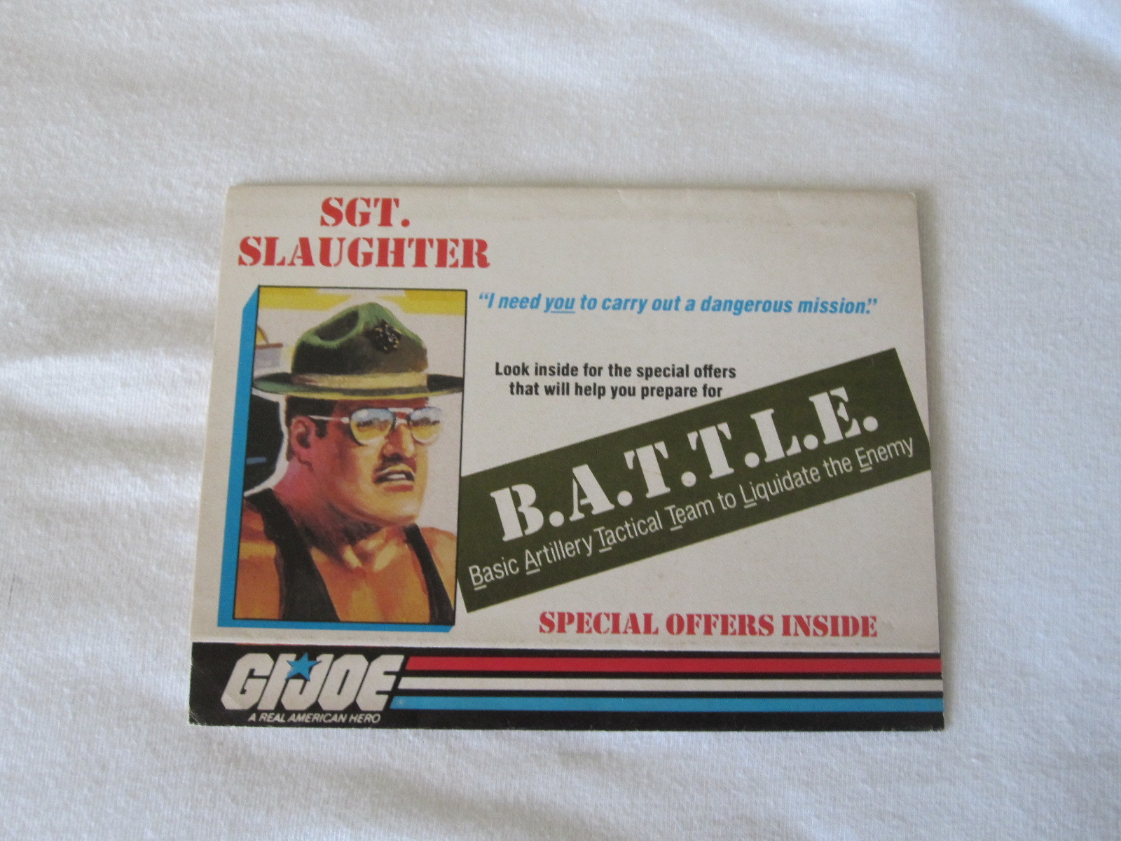 1986 GI Joe Action Figure Insert: SGT. Slaughter BATTLE Mail-In order Form