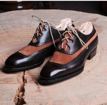 Darby Style Two Tone Color Brogue Pointed Toe Upper Suede Lace Up Men Shoes - £125.11 GBP