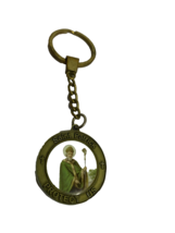 Vintage Saint Patrick Protect Us Brass Charm Irsh Keychain  - £6.87 GBP