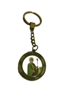Vintage Saint Patrick Protect Us Brass Charm Irsh Keychain  - £6.88 GBP