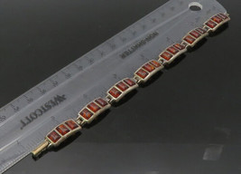 925 Sterling Silver - Vintage Amber Dark Tone Bar Link Chain Bracelet - ... - £124.55 GBP