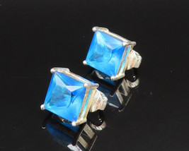 925 Silver - Vintage Fancy Square Blue Tourmaline Non Pierced Earrings - EG11725 - £28.89 GBP