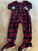 Carters Boys Navy Blue Red Firetrucks Fleece Long Sleeve Pajamas 2T - $6.62