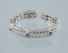 Judith Ripka Sterling Silver Amethyst Hinged Cuff Bracelet Nice Condition - £163.30 GBP