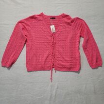 New Pretty Garden Women's 100% Cotton Long Sleeve Tie Pink Cardigan Swea... - $22.75