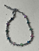 Long Thin Dyed Blue Green Pink Abalone CROSS Link Bracelet or Anklet – 8.25 inch - £9.04 GBP