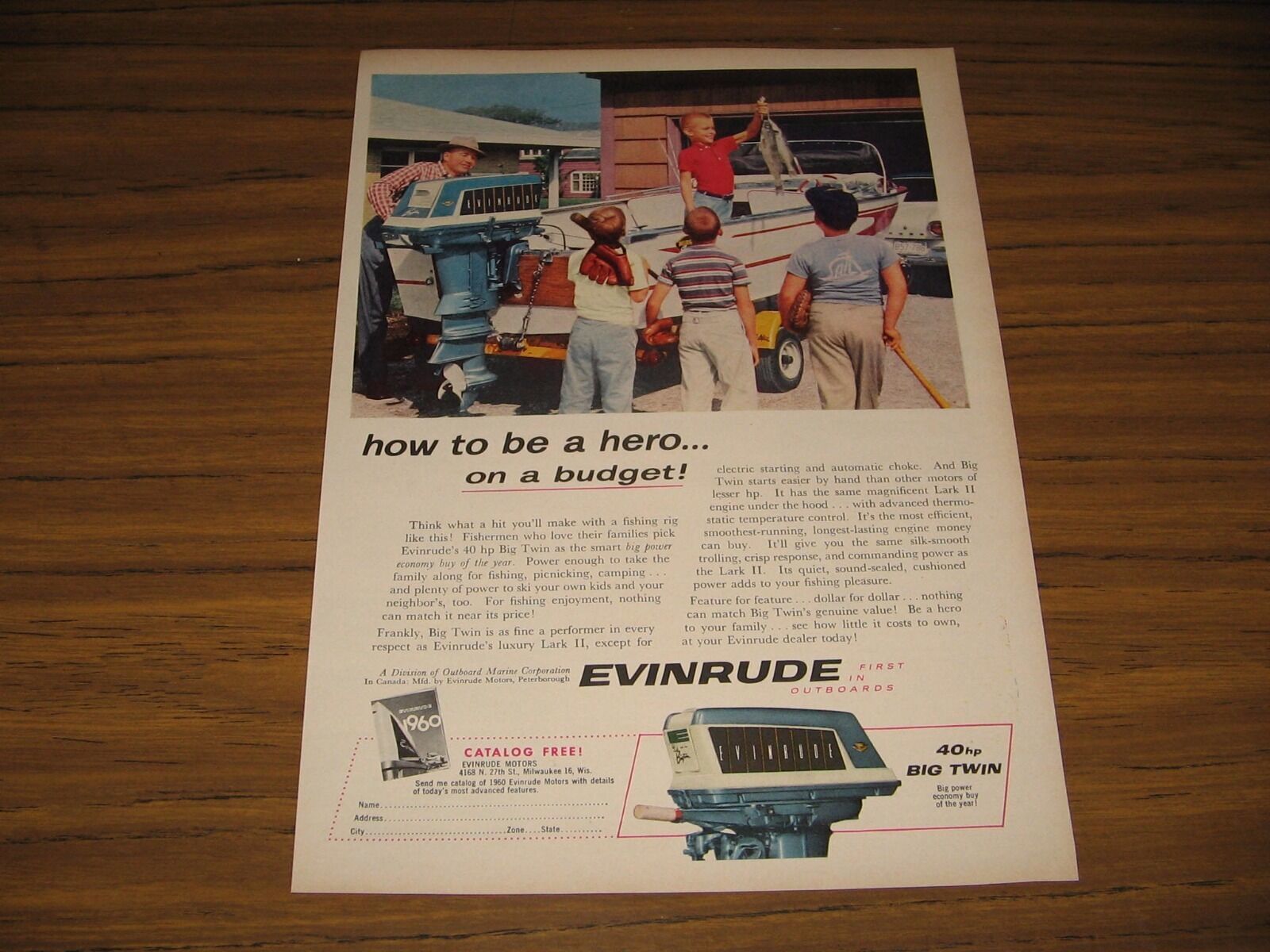1960 Print Ad Evinrude 40 HP Big Twin Outboard Motors Mirro Craft Boat - $13.66