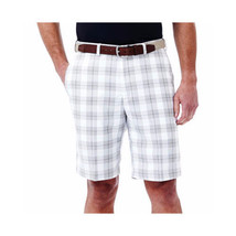 Haggar Men&#39;s Performance Shorts Cool 18 White Plaid Size 42W Flat Front NEW - £22.93 GBP