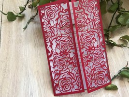 50pcs Pearl Red Wedding Invitation card,Rose Laser Cut Wedding Card,Invite Cover - £47.72 GBP