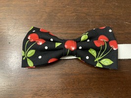 Red Cherries &amp; White Polka Dots on Black Pre-tied Bow - £8.98 GBP