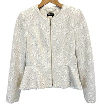 DKNY Womens 4 Floral Print Peplum Jacket Zip Up Ivory Gray Metallic Textured  - £26.91 GBP