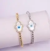 10PCS Zyunz Jewelry Hamsa Fatima Hand charm Bead Bracelet Micro Pave CZ Eye Shel - £45.87 GBP