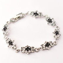 Black Spinel Faceted Handmade Fashion Marcasite Bracelet Jewelry 7-8" SA 1393 - £3.18 GBP