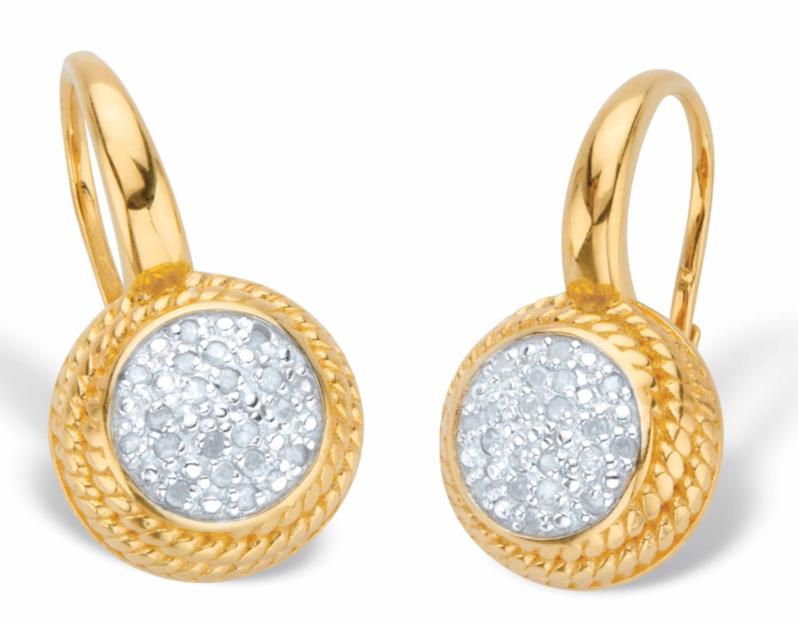 Primary image for 18K GOLD STERLING SILVER HALO ROUND DIAMOND CLUSTER LEVERBACK DROP EARRINGS