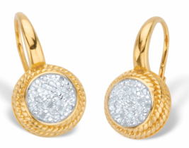 18K GOLD STERLING SILVER HALO ROUND DIAMOND CLUSTER LEVERBACK DROP EARRINGS - $199.99