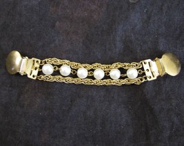 Vintage 3 Strand Gold Chain Sweater Guard Faux Pearls  Clip On 5 Inch - £7.03 GBP