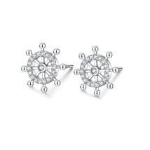 Original 925 Silver Stud Earrings For Women Crystal Stone Charm Anchor Rudder Co - £17.06 GBP