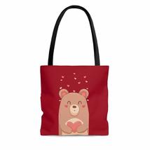 Bear In Love With Heart Valentine&#39;s Day Carmine Red AOP Tote Bag - £20.72 GBP+