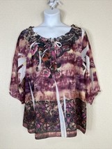 Lane Bryant Womens Plus Size 18/20 (1X) Sheer Floral Tie Neck Top 3/4 Sleeve - £11.55 GBP