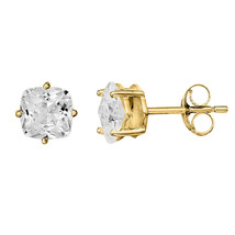 0.25Ct Cushion Cut Moissanite Diamond Solitaire Stud Earrings Yellow Gold Silver - £66.47 GBP