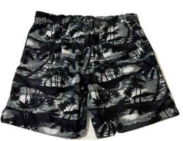 Target Merona Board Shorts Swim Trunks Men Large Black &amp; White Tropical Pattern - £10.33 GBP
