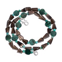 Natural Green Aventurine Smoky Quartz Gemstone Smooth Beads Necklace 17&quot;... - £7.69 GBP