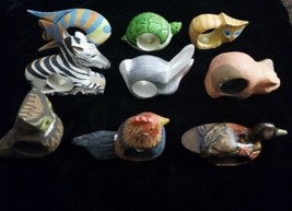 Wooden Mixed Animals Napkin Rings Holders Hand Craved Hand Painted 9pc Lot - £35.50 GBP