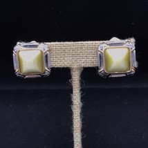 Premier Designs CELADON Earrings Clip-On Lime Green Gold &amp; Silver Tone Retired - £13.30 GBP