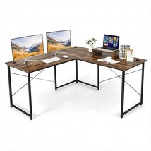 95 Inch 2-Person L-Shaped Long Reversible Computer Desk with Monitor Stand-Rusti - €173,56 EUR