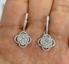 1.45Ct Moissanite Tester Pass Flower Drop Dangle Earrings 14K White Gold Plated - £116.24 GBP