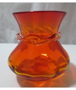 Art Glass Amberina Red Yellow Vase   Applied Swirl 3 1/4 &quot; - £24.03 GBP