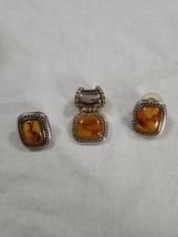 Fashion Jewelry Pendant &amp; Earring set.  Ornate silvertone 3pc lot.  Brow... - $303.87 MXN