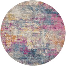 5&#39; Blue And Pink Round Abstract Power Loom Area Rug - £136.96 GBP