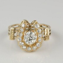 2Ct Simulated Diamond Horseshoe Vintage Art Deco Ring  Yellow Gold Plated Silver - £88.01 GBP